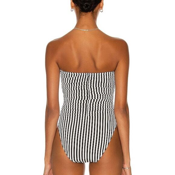 Norma Kamali Slinky Marissa Ivy Black White Stripe One Piece Swimsuit Small NWOT - Picture 2 of 13